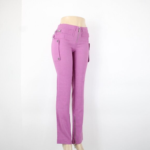 Gianni Versace Couture Sz 38 x 34 Purple Silver Hardware Unlined Linen Mod Pant - Picture 4 of 16